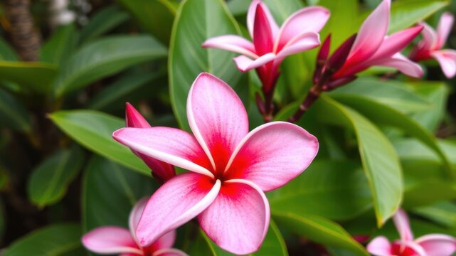 Pink plumeria frangipani flower blooming in a garden, plant, plumeria rubra