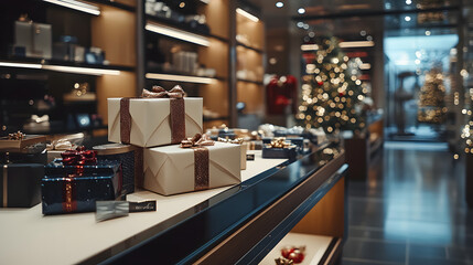 A sophisticated gift wrapping service in a luxury department store.A sophisticated gift wrapping service in a luxury department store.