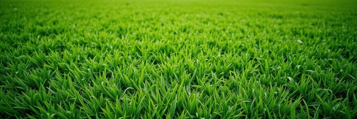 Obraz premium Vibrant green short cut grass sport field background, landscape, lush