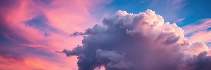 Fototapeta premium Vibrant pink cloud against brilliant blue sky, nature, weather
