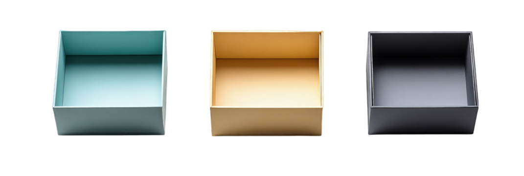 Various set of opened cardboard box isolated on transparent background