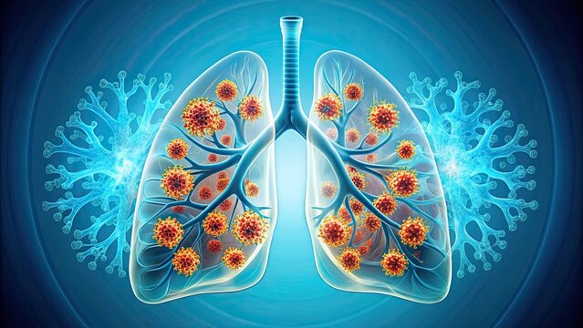 Respiratory Syncytial Virus (RSV) concept with a lung CT scan on a light blue background, RSV