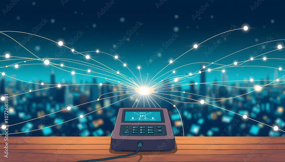 Wall mural background conceptual image with social connection lines on panoramic fone isolated with white highl