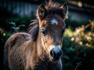 Obraz premium Capturing the Charm of the Tiniest Horse in the World: A Heartwarming Documentary Photography Experience Showcasing Its Unique Features and Life in a Natural Setting
