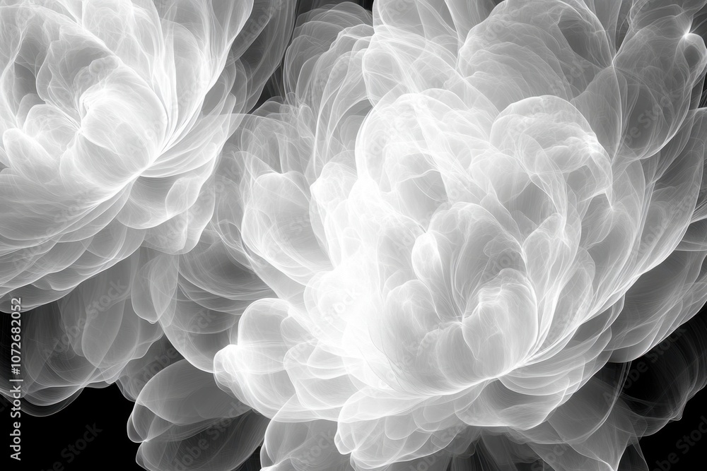 Poster a mesmerizing fractal pattern of ethereal flowers blooming in an abstract garden of light