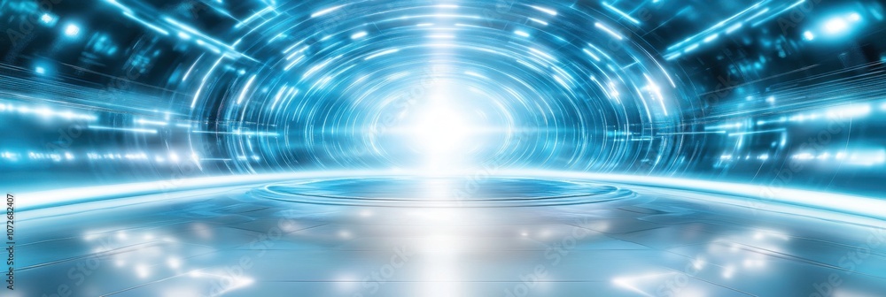 Poster a radiant future unfolds in a high-tech realm of glowing lights and advanced technology