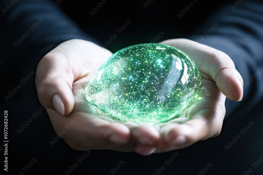 Poster a luminous orb held in gentle hands symbolizes advanced technology and a brighter future