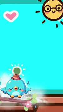 Cute birds frame with copy space, 2d looping animation