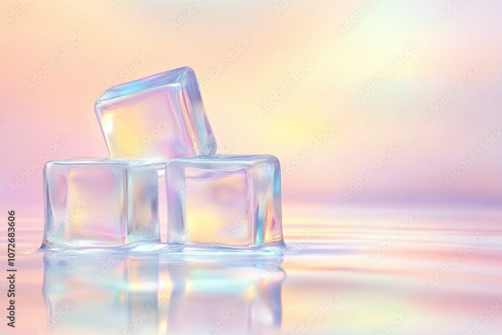 Poster soft hues of melting ice cubes blend seamlessly, creating an ethereal flow of colors