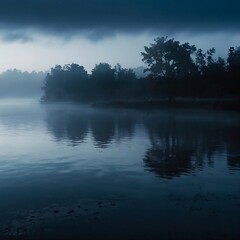 Fototapeta premium sunrise over the lake with blue light