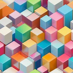 Colorful Geometric Cubes in Abstract Arrangement for Background or Design Use, Showcasing Various Sizes and Shades in a Playful Layout, Perfect for Creative Projects