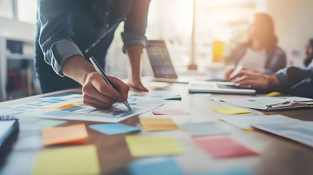 A systematic approach to project planning using sticky notes on a board to visualize workflows and milestones effectively.A systematic approach to project planning using sticky notes on a board to vis