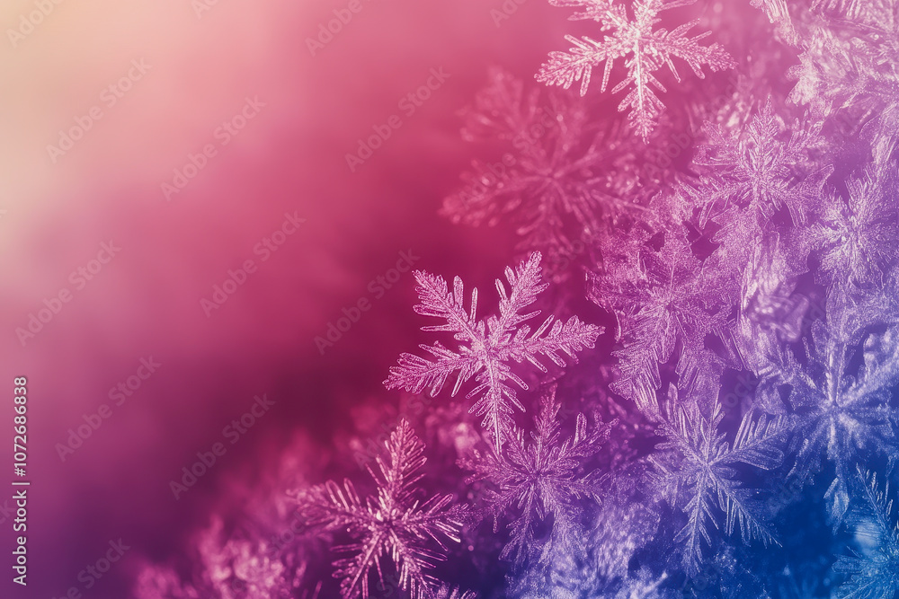 Poster delicate snowflakes on a soft colorful background creating a dreamy winter atmosphere with shimmerin
