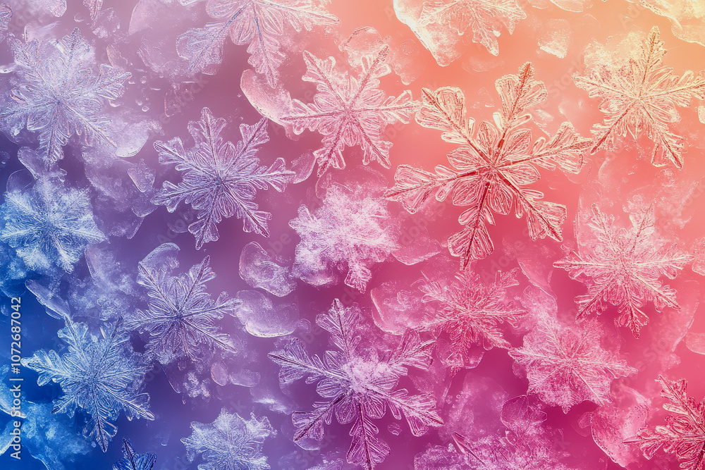 Poster beautiful abstract background featuring colorful frost patterns and intricate snowflakes on a gradie