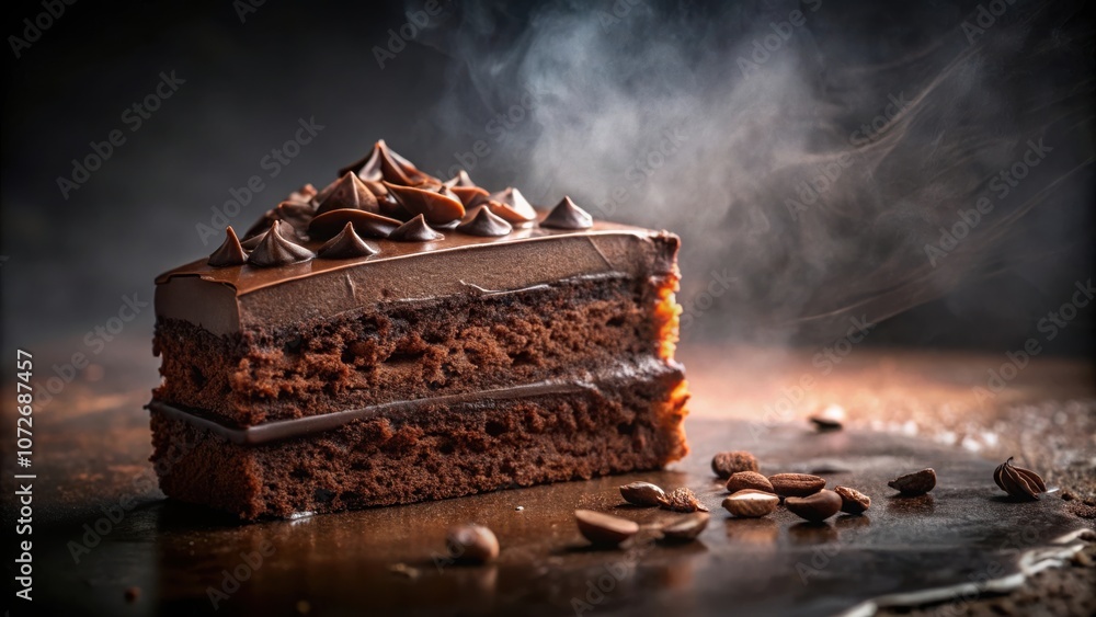 Aufkleber a decadent chocolate cake with layers of rich frosting and delicate swirls, steaming with warmth and