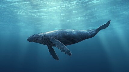 Obraz premium Majestic Humpback Whale Swimming Underwater Ocean Life Photography