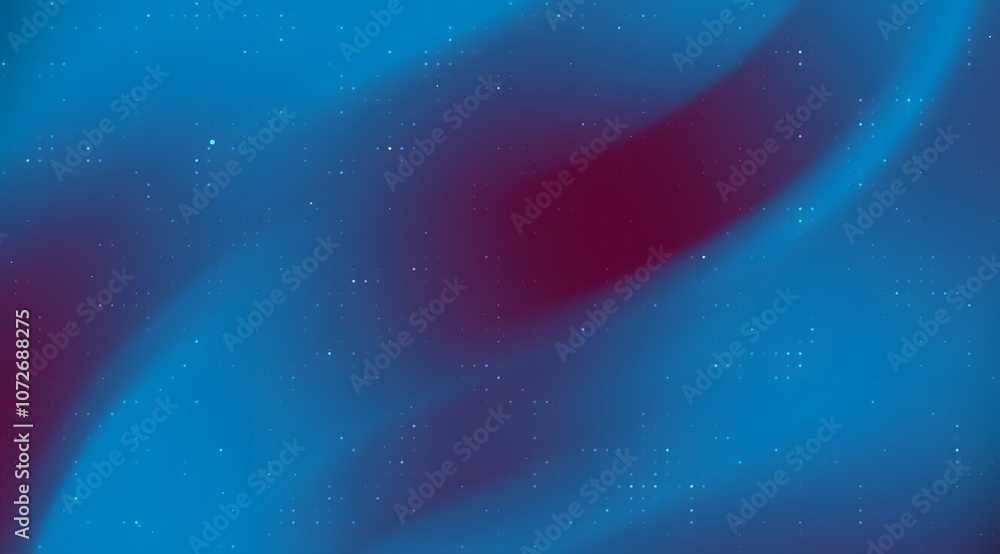 Poster blue gradient background with diagonal red gradient and white dots.