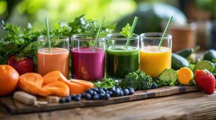 Fototapeta premium Fresh produce and smoothie prepared in a modern kitchen