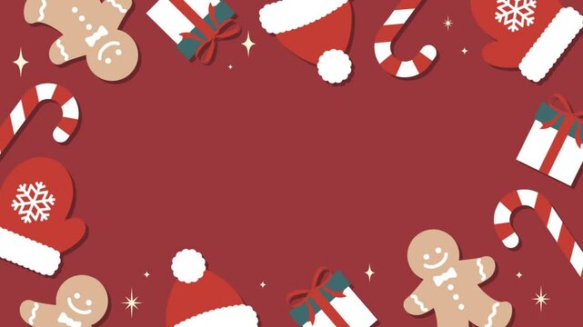 Animated Christmas vector background with a set of Christmas icons