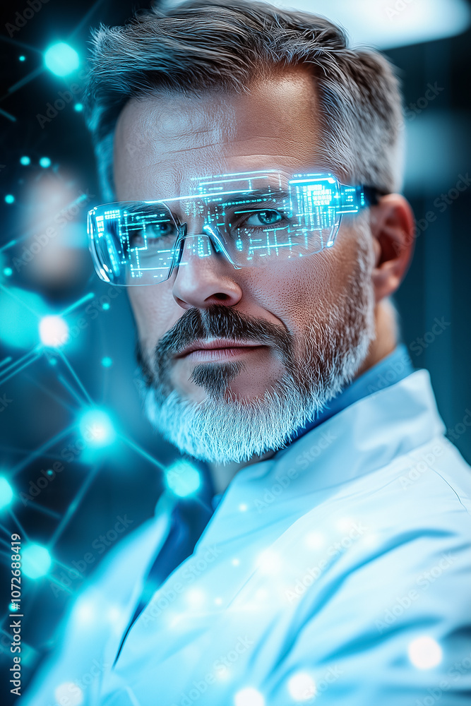 Aufkleber a scientist focuses intently while wearing advanced augmented reality glasses in a modern laboratory