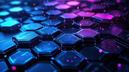 Fototapeta premium Abstract Hexagon Pattern with Neon Blue and Pink Lights - Futuristic Technology Background