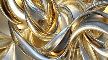Abstract Golden and Silver Swirling Metallic Background - Luxury Design, Technology, and Modern Art Concept.