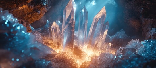 Fototapeta premium Glowing Crystal Cluster in a Cave.