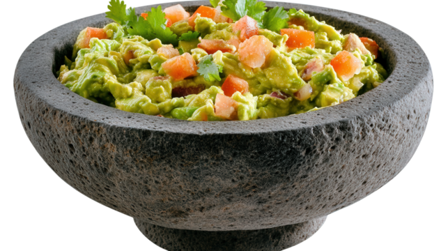 stone bowl of guacamole, avocado,  isolated, transparent, png, background