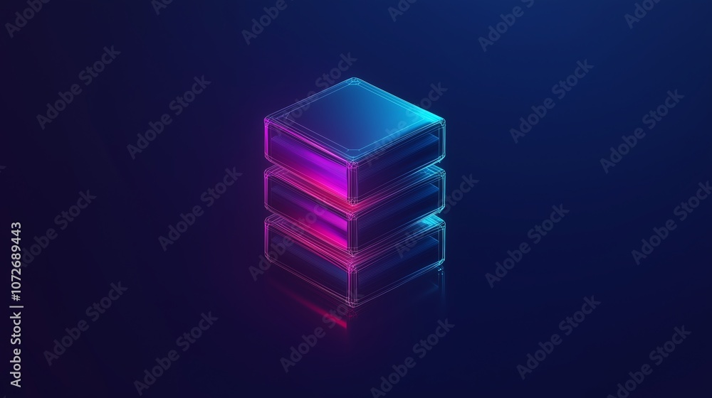 Aufkleber abstract database logo with dark blue background, emphasizing low poly wireframe lines and glowing p
