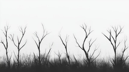 Obraz premium Silhouetted Bare Trees Abstract Ink Wash Landscape Illustration