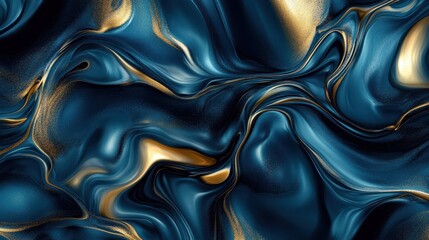 Obraz premium Abstract Blue and Gold Liquid Marble Texture Background - Swirling Pattern with Glittering Metallic Design.