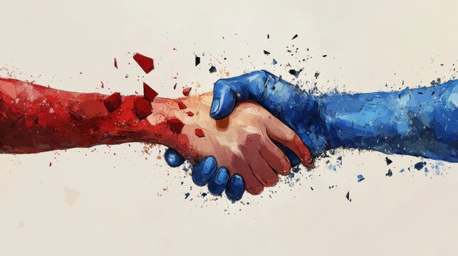 Abstract Handshake Painting Unity, Collaboration, and Reconciliation - Digital Artwork.