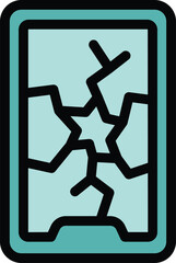 Smartphone showing broken glass screen icon, outline style