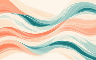 Fototapeta premium Abstract Wavy Background with Teal, Peach, and Beige Colors.