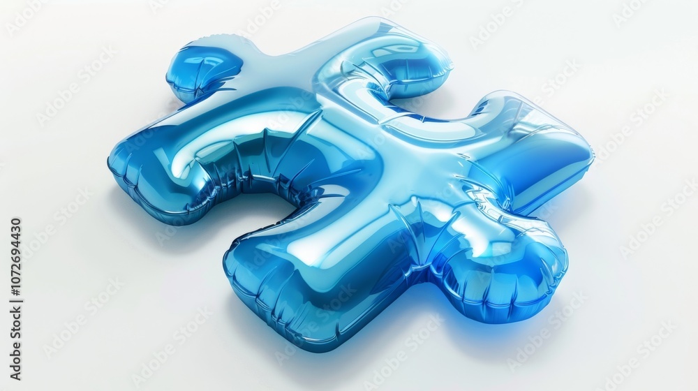Poster a blue inflatable 3d puzzle piece with a glossy finish and intricate details representing problem so