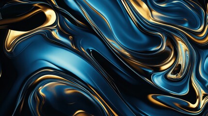 Obraz premium Abstract Blue and Gold Swirling Liquid Background - Luxury, Modern, Elegant Design