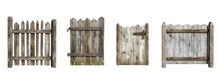 Collection of picket fence with wooden isolated on transparent background
