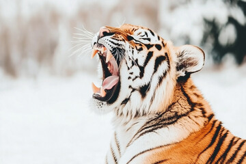 Obraz premium Majestic Tiger Roaring in Wintry Landscape
