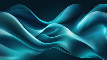 Obraz premium Abstract Teal Wavy Lines Pattern on Dark Blue Background - Digital Art, Futuristic Technology, Modern Design.