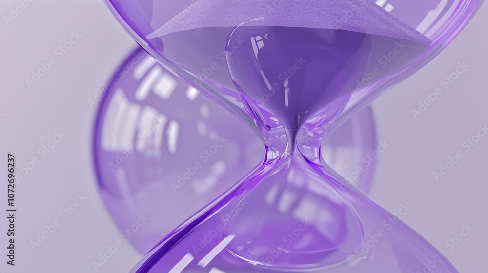 Poster a purple inflatable 3d hourglass with a sandlike texture and curved edges representing the passing o