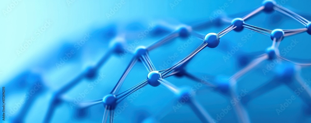 Poster abstract 3d blue molecular structure with connected nodes on light blue background