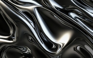 Abstract Metallic Liquid Background - Shiny Chrome Liquid Waves Texture.