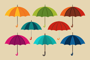 Set of different colored umbrellas vector art illustration