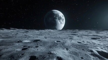 Moonlit Cratered Landscape   Space Exploration  Lunar Surface  Celestial Background