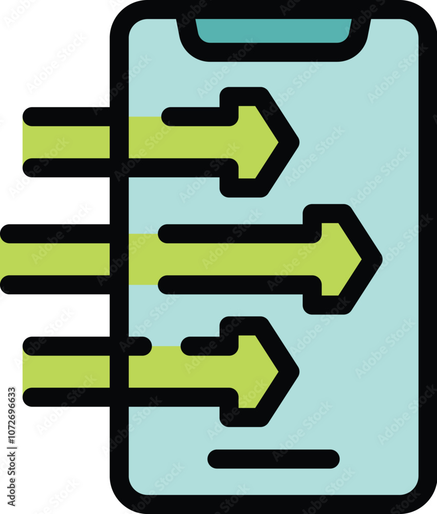 Poster this vector illustration features a smartphone sending data, with arrows symbolizing fast transfer s