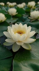 A single white flower is the main focus of the image, surrounded by green leaves. The flower is the only thing that stands out in the scene, and it is the most beautiful