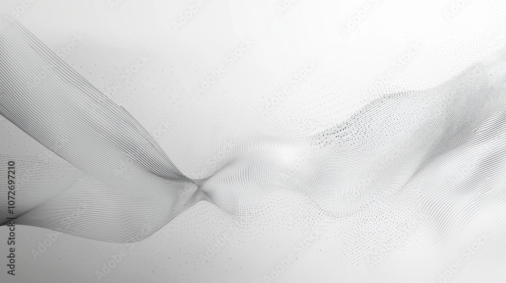 Poster abstract white background with flowing black wave lines and dots. digital futuristic design concept.