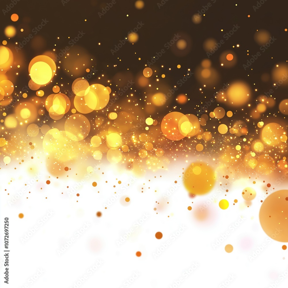 Poster abstract golden bokeh background. shiny particles, glow effect on transparent png. bright decoration