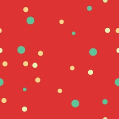 Red Background Texture Floating Bubbles Yellow Green Mint. Simple Soft Dynamic Circular Dot Abstract Wallpaper.