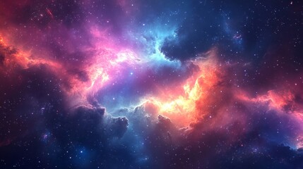 Vibrant Cosmic Nebula with Dazzling Colors and Twinkling Stars in a Deep Space Background Captivating the Awe of the Universe's Mysteries and Beauty
